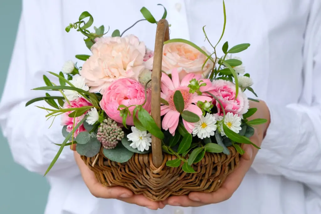 ピンク系 バスケットアレンジメント_SS - 花の店凜【SHOP】